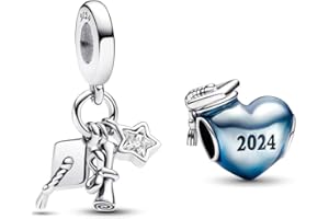 PHCLASY 2024 Graduation Charms de Argent Pendentif Breloque Compatible pour Européen Bracelets，Graduation Season Cadeaux pour les femmes
