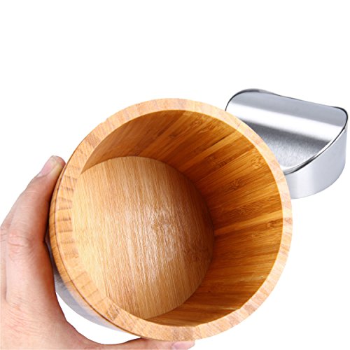 Oxid7® Tischabfalleimer Abfallbehälter Kosmetikeimer Bambus mit Schwingdeckel - 5