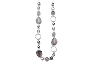 BULINLIN Long Beaded Silver Necklace for Her Crystal Bead Sweater Chain Fashion Jewelry Necklace Birthday Gifts for Women Mum