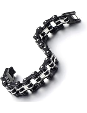 Top-Qualität Herren-Armband Fahrradkette Motorradkette aus Edelstahl Silber Schwarz Zwei Töne Hochglanz Poliert