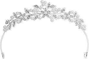 SKDFHOD Corona de cristal con perla Exquisito y Encantador Tiara Corona De Cristal para Bodas, Novias, Damas De Honor, Baile De Graduación, Accesorios Para El Cabello(Plata)