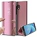 Produktbild KunyFond Überzug Spiegel Hülle für Samsung Galaxy J5 2017 PU Leder Tache Brieftasche Schutzhülle Durchsichtig Clear View Handyhülle Ledertasche Flip Wallet Cover Standfunktion Schale Case (Roségold)