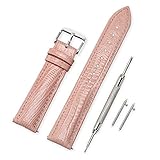VINBAND Unisex Leder Uhrenarmband mit Edelstahl Silberne Schnalle 18mm Rosa