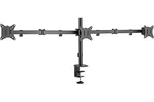 PureMounts supporto per monitor, supporto per monitor per 3 schermi, da 17 a 27 pollici, regolabile in altezza, inclinabile, girevole, VESA 75 e 100, supporto da scrivania, supporto per schermi, nero
