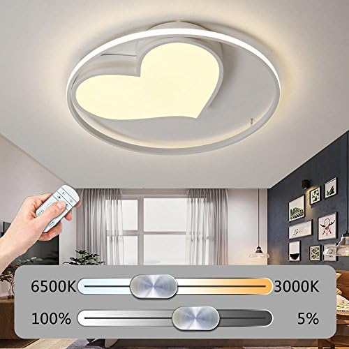 Modern LED Round Ceiling Lamp Fully Adjustable Dimmable with Remote Control Rings Heart Designs Minimal and Tables Girls Wedding Romantic Bedroom Living Room Lamp Light White, 32W-Ø60CM