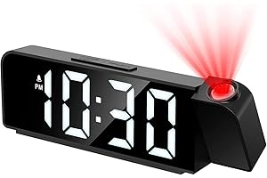 Ankilo Reveil Projecteur Plafond 180°, Réveil de Chevet Avec Chargeur USB, 12/24H, Snooze, Réveil Projecteur Bruyant pour Chambre à Coucher