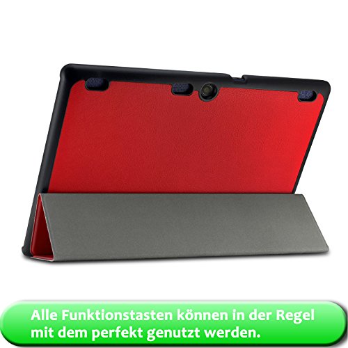 Infiland Lenovo Tab 2 A10-70 / Tab 2 A10-70L / Tab 2 A10-70F / Tab 2 A10-30F / Tab 2 A10-30L / Tab 3 10 Business/ Tab3 10 Plus Hülle Case, Ultra Dünn Tri-Fold Smart-Muschel PU Leder Schutzhülle für Lenovo Tab 2 A10-70 / Tab 2 A10-30 / Tab 3 10 Business/ Tab3 10 Plus 10,1 Zoll Tablet (mit Auto Schlaf / Wach Funktion)(Rot) - 7