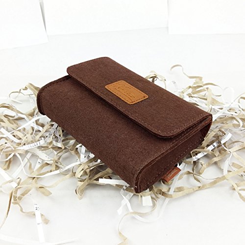 Täschchen Mini Hülle Tasche aus Filz für Zubehör und Accessoires (Netzteil, PC Maus, E-Zigarette, Kosmetik) Braun - 4