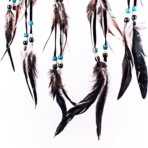 Traumfänger ~ Schwarz Veloursleder mit Türkis Steinen 22cm breit X 55 cm lang! - 3