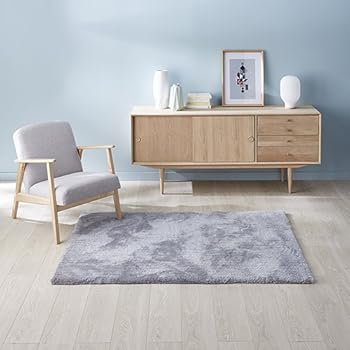 Saint Maclou Tapis Shaggy Gris Smooth Moelleux épaisseur 25 Cm Dim 60 Cm X 110 Cm