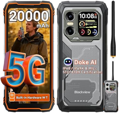 Blackview XPLORE 1 WT Rugged Smartphone 5G, 20000mAh Smartphone Rugged, 36GB+256GB, 6,78" FHD+ & 2,01" 120Hz Android 15, IP69K, 64MP+50MP+20MP, NFC/OTG/GPS/AI