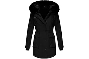 JINGAN Softshell Jackets Winter Hoodies for Women Women Plus Size Daily Winter Coat Lapel Collar Jacket Vintage Thicken Coat Jacket Warm Hooded Thick Padded Outerwear Big Collar Jackets