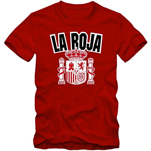 Spanien EM 2016 #4 T-Shirt | Fußball | Herren | Trikot | La Furia Roja | Nationalmannschaft, Farbe:Rot (Red L190);Größe:L