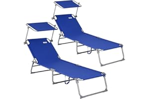 Casaria 2X Chaise Longue Pliable Hawaii Bleu transat avec Pare-Soleil Bain de Soleil pour Plage Jardin Camping Transport