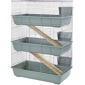 Little Friends Kaninchenkäfig, mit 3 Etagen, 81x45x120cm, Beige/silberfarben