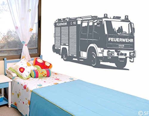 Wandtattoo Feuerwehr Truck uss278 Wandaufkleber Wandsticker Kinderzimmer 80 x 48 rot - 3