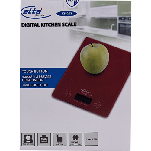elta KS-202 Digitale LCD Küchenwaage gehärtetes Sicherheitsglas in Rot - 2