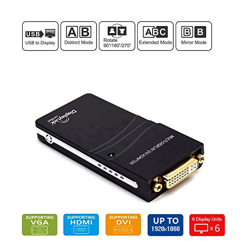 Top-Longer USB 2.0 to VGA/DVI/HDMI Video Graphics Adapter Card for Multiple Monitors up Monitors up to 1920×1080 / 1600×1200 Each Black - 2