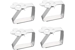 EMSMIL Tischdeckenklammer aus Edelstahl 4er-Set Blume-Motive Tischtuchklammern Silber Dekorative Tischtuchhalter Tischdeckenclips für drinnen und draußen für Tischplatten bis zu 3.5 cm Stärke