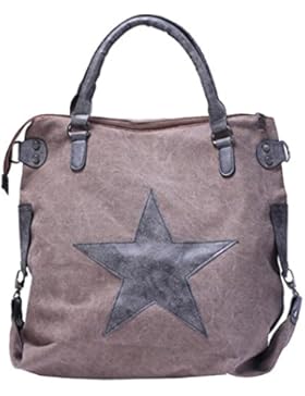 Adore Center Unisex Tasche Echtleder Canvas Stern Shopper Schultertasche Handtasche Vintage Portemonnaie 4 Farben...