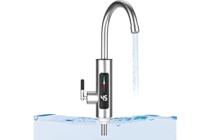 LENGSUAA Instant Hot Water Tap, Stainless Steel Water Heater Tap Supply Hot and Cold Water Faucet with LED Digital Display for Kitchen Bathroom(220V 3000W, UK Plug)