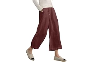 Famulily Women's Summer Comfy Cotton Linen Cropped Trousers Wide Leg Lounge Pants with Pockets