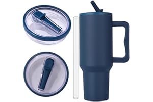 HIGROPCORE Ersatzdeckel für 40oz Becher Wiederverwendbarer Auslaufsichere und Staubdichte Tumbler Abdeckungen Becher mit Strohhalm Deckel Ersatzdeckel für Stanley Cup Zubehör (Dunkelblau(2pcs))