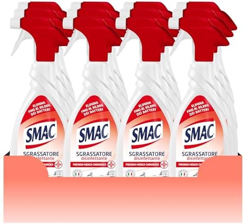 Smac - Sgrassatore Disinfettante, Detergente Spray Multisuperficie con Azione Sgrassante e Antibatterica, 650 ml x 12 Pezzi