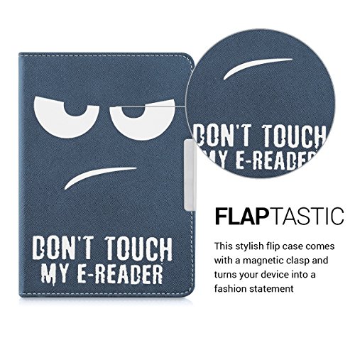 kwmobile Hülle für Tolino Shine 2 HD – Flipcover Case eReader Schutzhülle – Bookstyle Klapphülle Don’t touch my E-Reader Design Weiß Dunkelblau - 2