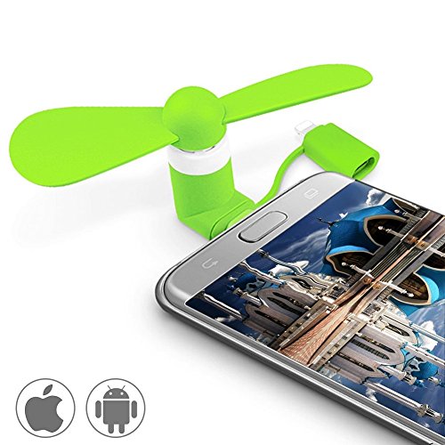 USB Ventilator Fan, Ubegood Mini Ventilator Phone Fan Cool Kühler drehbar Lüfter mit Zwei Blätter Fan 2 in 1 Portable Mini Fan für Andriod Smartphone , iPhone , iPad, Samsung, Powerbank - Grün