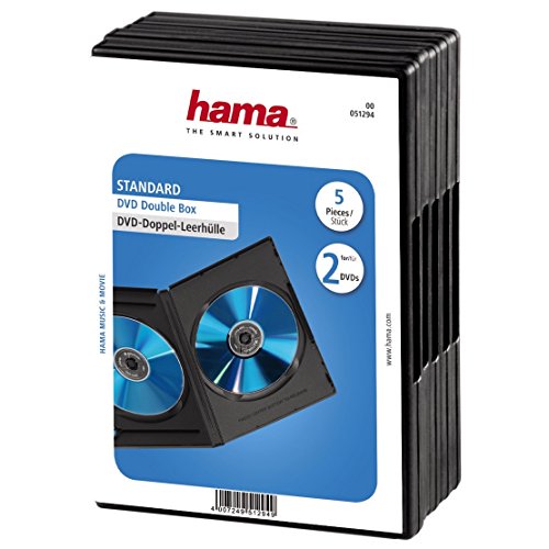 Hama DVD-Doppelhülle 5er-Pack (auch passend für CDs und Blu-rays) mit Folie zum Einstecken des Covers, schwarz