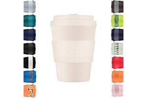 Ecoffee Cup 350 ml wielokrotnego użytku, ekologiczny, 100% roślinny kubek do kawy z silikonową pokrywką i rękawem - bez melaminy i biodegradowalny kubek podróżny nadaje się do zmywarki/kuchenki