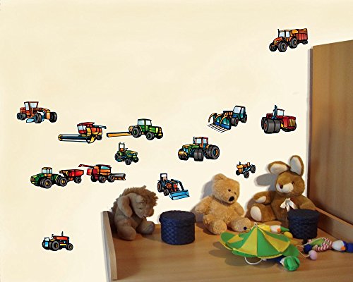 13-teiliges Trecker Traktor und Fahrzeug Set Wandtattoo Mähdrescher Landmaschinen LKW Wandsticker in 5 Größen (2x16x26cm mehrfarbig) - 3