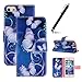 iPhone 5S Case,iPhone 5 Cover,Flip Case for iPhone 5/5S ,Ukayfe iPhone 5/5S Elegant Blue Butterfly Pattern PU Leather Flip Wallet [Stand Feature] Flip Folio Protective Skin Case for iPhone 5/5S with 1 x Black Stylus