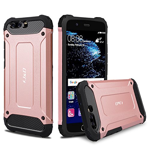 Huawei P10 Funda  J D  Armadura Delgada   Doble Capa   Protecci  n Pesada  H  brida Resistente Funda Protectora y Robusta para Huawei P10 - Rose Oro