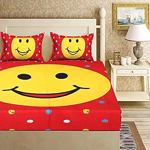 RajasthaniKart Comfort Rajasthani Jaipuri Traditional Luxury Sanganeri Print 144 TC Cotton Double Size Bedsheet with 2 Pillow Covers - Kids Bedsheet|Smiley Bedsheet