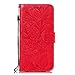 Produktbild Chreey Hülle für Samsung Galaxy S10+ / S10 Plus, Spitze Blume Prägung PU Leder Handyhülle Flip Wallet Case Schutzhülle mit Kartenfächern, Rot