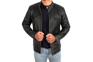FASHION_FIRST Mens Cafe Racer Vintage Motorcycle Biker Leather Jacket - Retro Fashion Slim Fit Real Leather Jacket