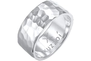 Kuzzoi Anello da uomo con design martellato, anello a fascia massiccio, larghezza 10 mm, in argento sterling 925, lucido, anello da uomo di misura 60-66, 0608440221
