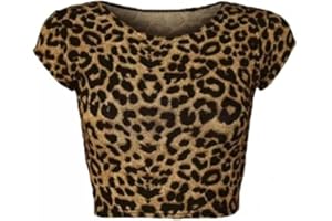 ANZEE DISCOVER THE NEW YOU ANZEE Girls Printed & Plain Leopard Print Casual Summer Crop Top Trendy & Comfortable Short Sleeve Sports T-Shirt for Kids Activewear for Yoga & Running