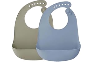 Airfish Paquete de 2 Bebé Impermeables Silicona para Bebés y Niños Pequeños (10-72 meses) Flexible, Ajustable, Suaves (Gris y Verde Gris)
