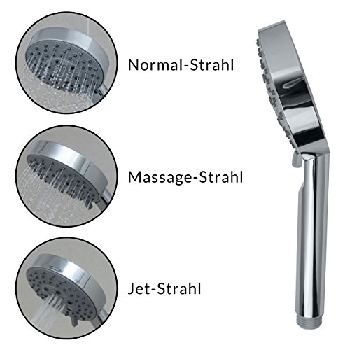 Hochwertiger Duschkopf | Handbrause im eleganten runden Design | Brausekopf mit 3 Strahleinstellungen | Verchromte Duschkopfbrause - 2