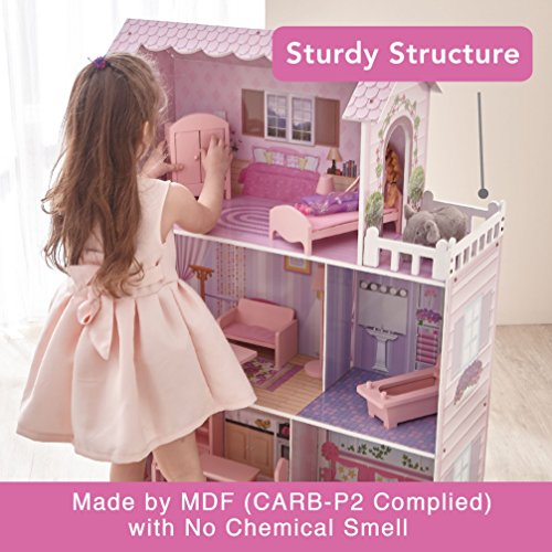 Teamson Kids - Fancy Mansion Wooden Doll House with 13 pcs Furniture for 12 inch Dolls