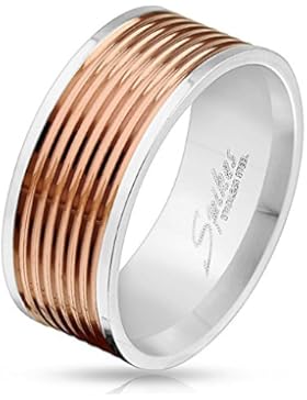 Paula & Fritz® Ring silber 9mm breit Edelstahl Chirurgenstahl 316L rose gold Multi Lines Grooved verfügbare Ringgrößen...