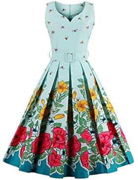 VKStar® Vintage 50er elegantes Cocktailkleid V-Ausschnitte ärmellos Retro Abendkleid Rockabilly Swing Ballkleid