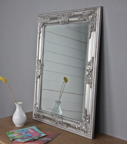 elbmöbel Spiegel 62 x 52cm Wandspiegel in silber mit Holz-Rahmen und barock Verzierungen - 2