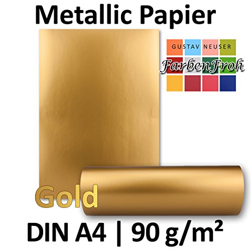 Metallic Papier DIN A4 | Gold Metallic | 25 Stück | glänzendes Bastelpapier mit 90 g/m² | Rückseite Weiß | Ideal für Einladungen, Hochzeiten, Bastelarbeiten oder besondere Briefe