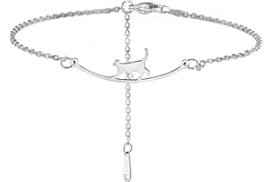 Dreamtimes Anklets Women's Foot Chain Cute Cat Anklet Stainless Steel Double Foot Chain Beach Style Trendy Boho Anklet Foot Chain Jewellery for Women