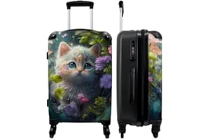 NoBoringSuitcases.com® Reisekoffer mit Rollen Koffer groß Kinderkoffer Mädchen Hartschalenkoffer - Kätzchen - Blumen - Wald - Illustration - Katze - Koffer mittelgroß, 67x43x25cm