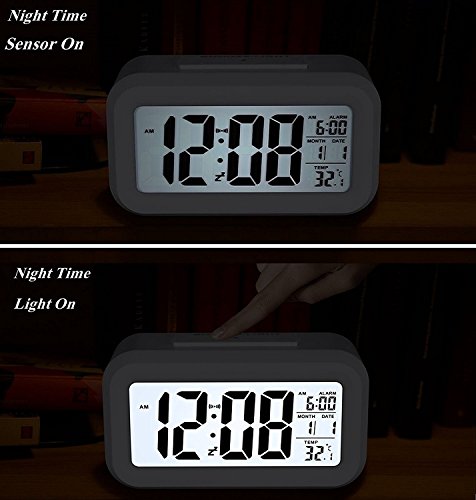 AUDEW LCD Wecker Digital Wecker Tischuhr Alarm Clock Kalender Thermometer für Auto Reise Hause Büro Weiß - 2